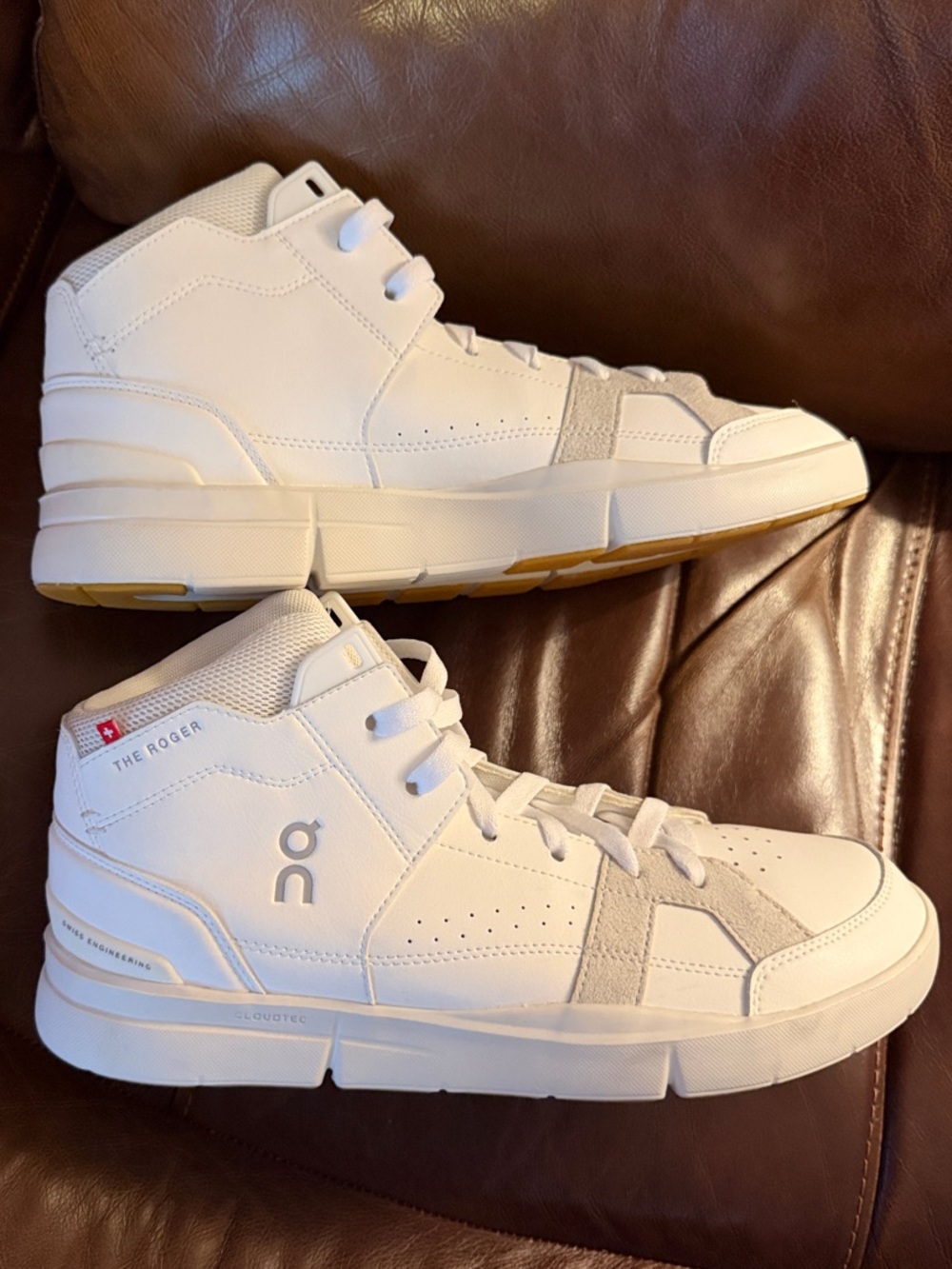 On Running White and Light Gray High-Top Sneakers